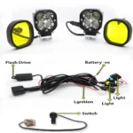 Universal Led Fog Light With Yellow Lens Cover With Wiring Kit Wiring Harness+ Fuse +Switch+ Relay + Strobe Flasher for Two Led Work Fog Light Plug N Play System (40W, 12V-85V, DC,)