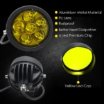 LIU HJG 60W Round 6 LED Fog Lights with Yellow Cap and Wiring Kit Universal for Car & Bike (Pack of 2)