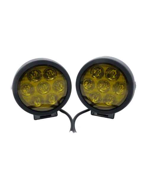 LIU HJG 7 LED Round White Fog Light With Yellow Cap (70W) With Wiring Kit Harness And Adjustable Lumens Switch Spot Driving Lamp Universal for Car, Bike (Pack Of 2)