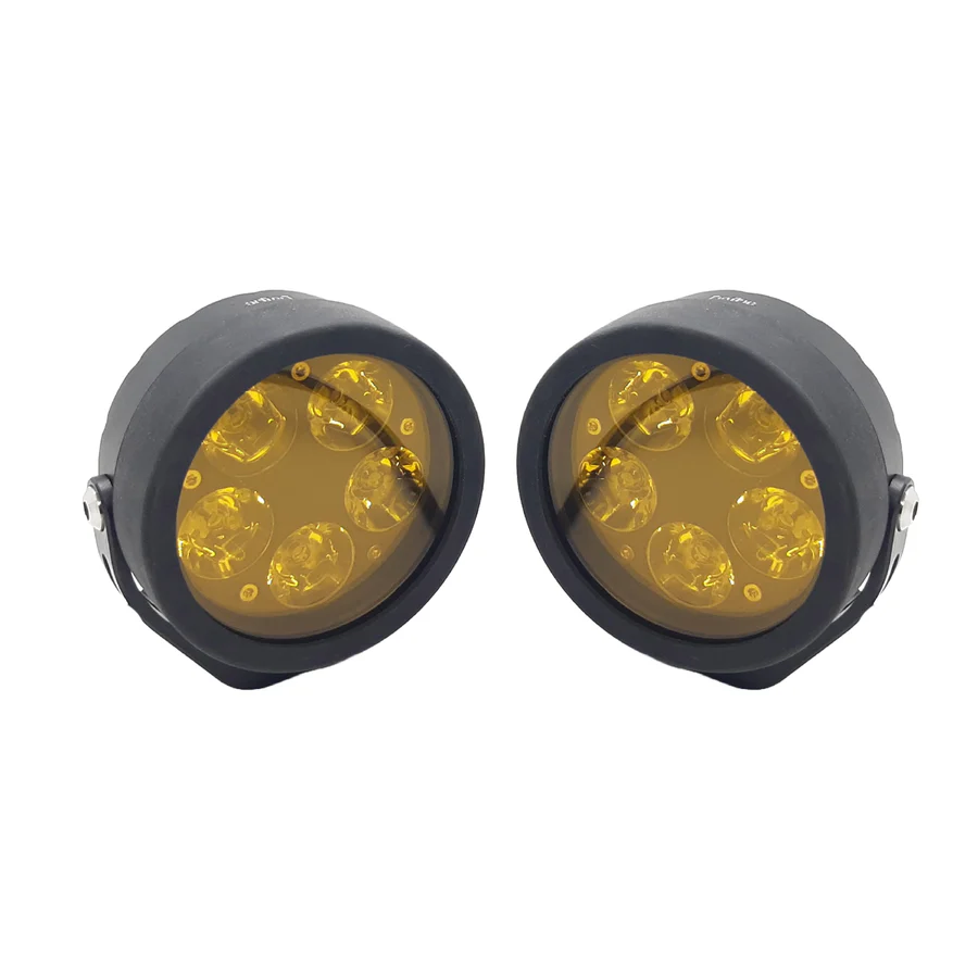 HJG 90W 5-LED Round White Fog Light With Yellow Cap Versatile Spot Driving Lamps for Cars, Trucks, Bikes, and Motorcycles (Set of 2)