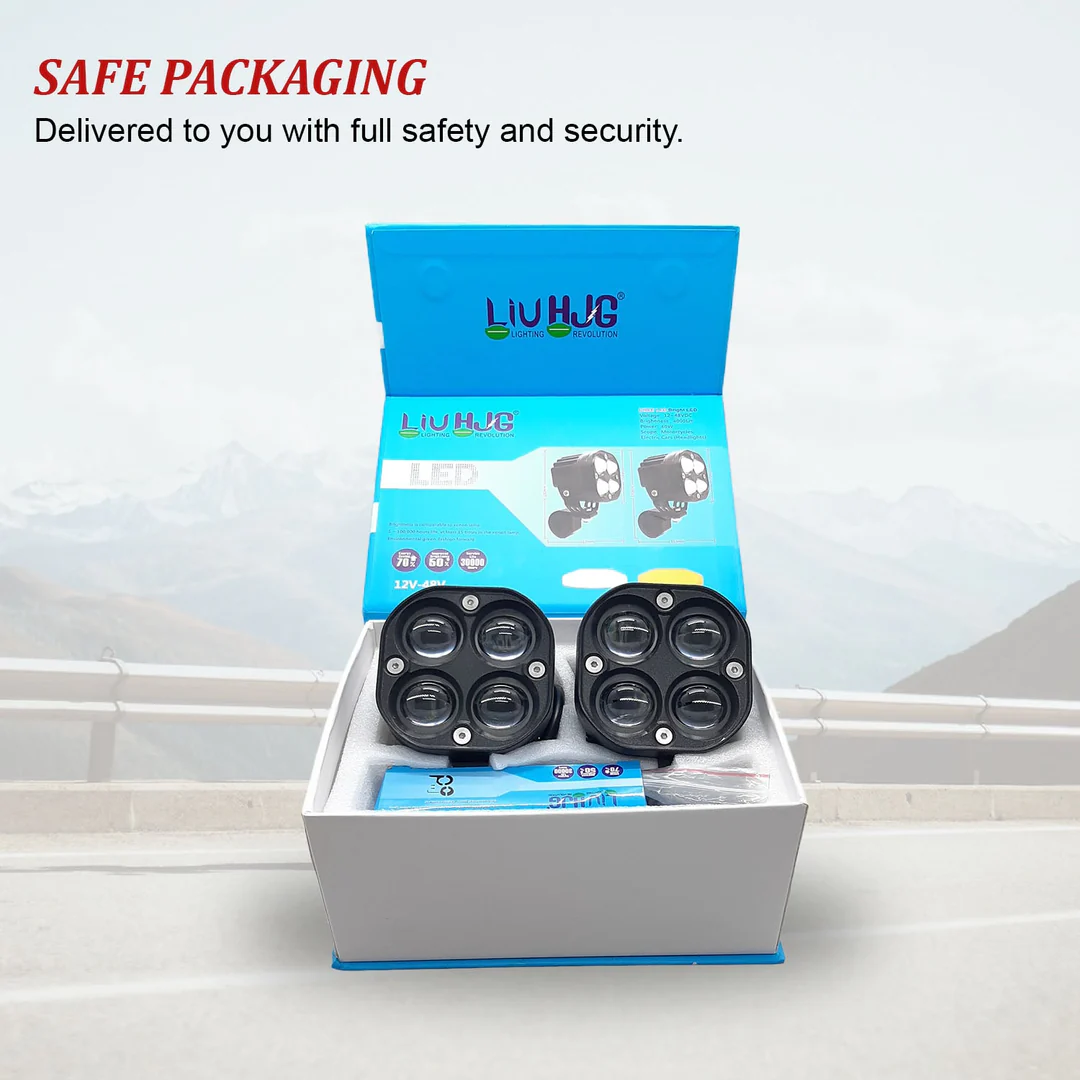 HJG 80W Yellow-White Super Bright LED fog light for Bike/Car and SUV, 4 LED DRIVING LAMP with low/high beam (Pack of 2Pcs With Clamp) - Image 2