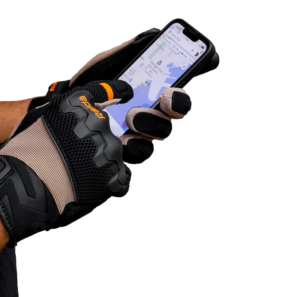 Raida Drift Motorcycle Gloves | Khaki Orange - Image 3