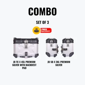 Jb Racing Set Of 3 Combo Of JB TC 45L Silver Premium With Backrest Pad + JB SB X 36L Premium Silver