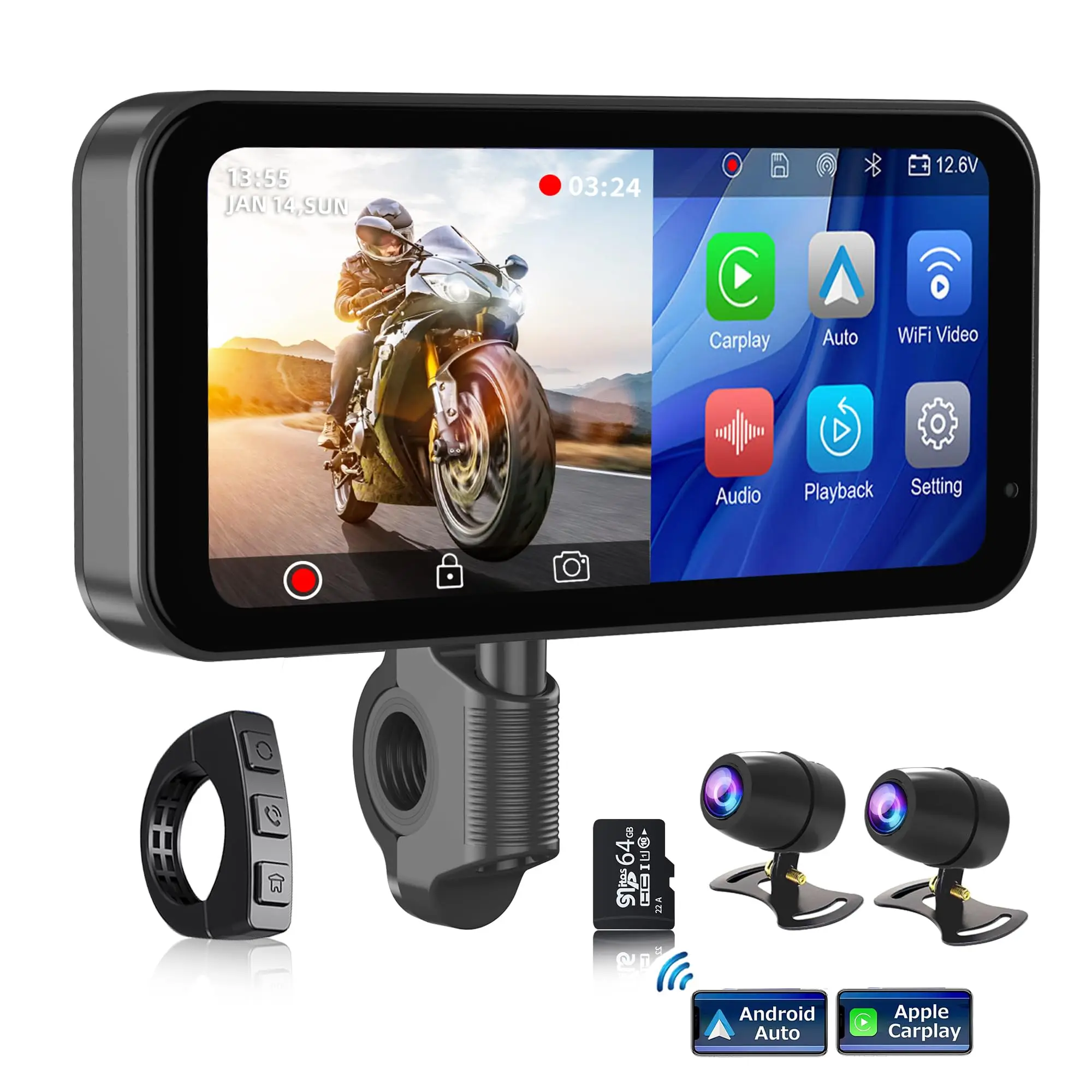 S3 Elite 6.25 inch Motorcycle Navigation Gps with Carplay 2K HD Screen with Camera and TPMS