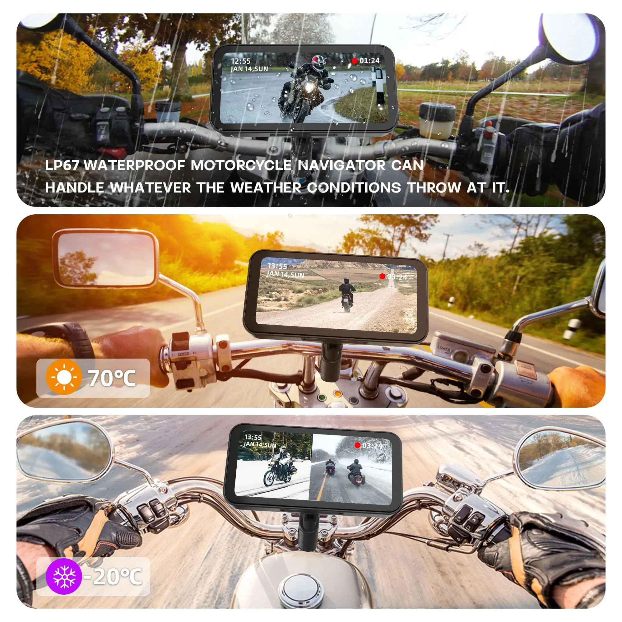 S3 Elite 6.25 inch Motorcycle Navigation Gps with Carplay 2K HD Screen with Camera and TPMS - Image 3