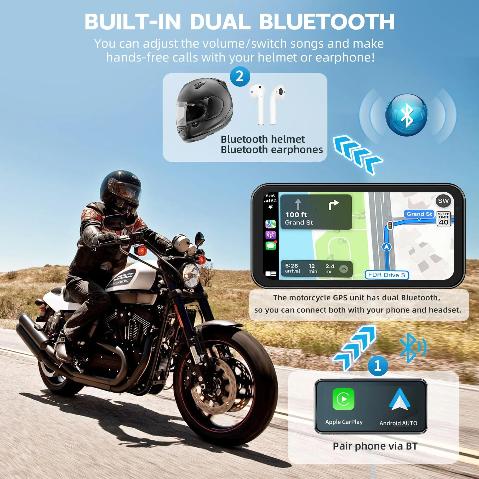 S3 Elite 6.25 inch Motorcycle Navigation Gps with Carplay 2K HD Screen with Camera and TPMS - Image 5