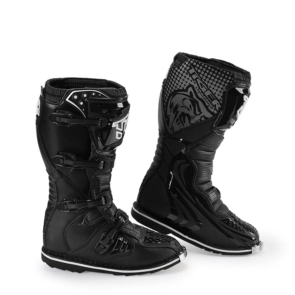 TIGER TR E001 Black Motocross Boots with anti-slip sole and TPU protection for off-road riding