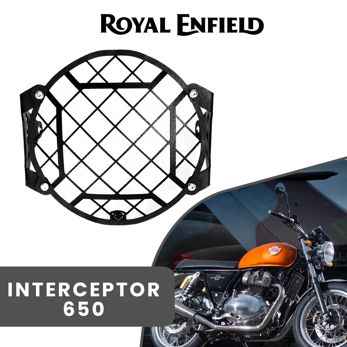 GRAND PITSTOP Headlight Grill X Design for Royal Enfield Interceptor - Black