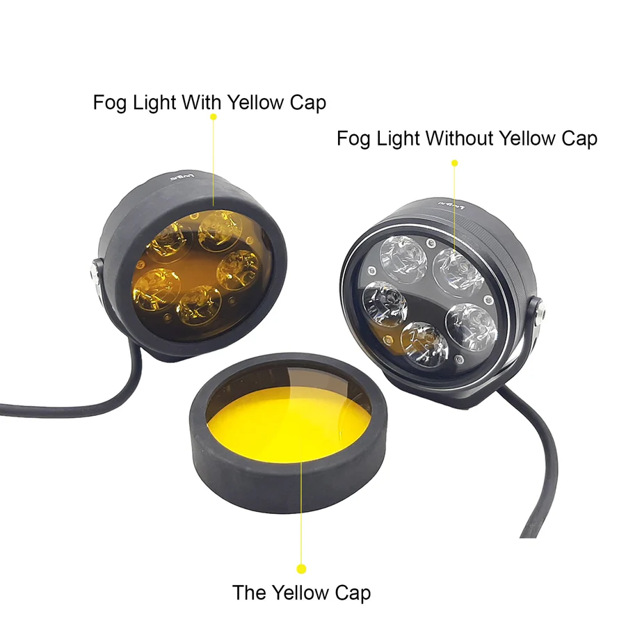 HJG 90W 5-LED Round White Fog Light With Yellow Cap Versatile Spot Driving Lamps for Cars, Trucks, Bikes, and Motorcycles (Set of 2) - Image 6