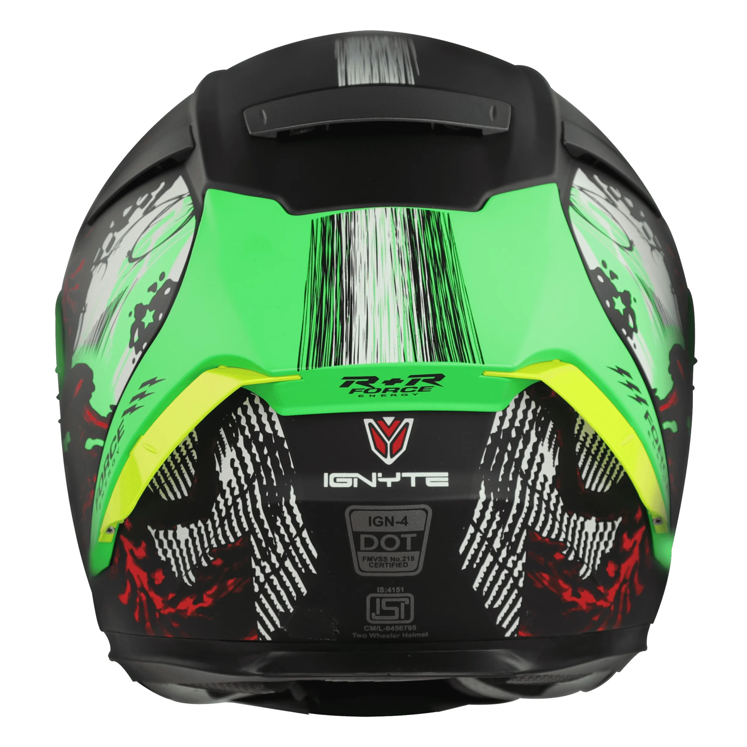Ignyte IGN-4 DEMON GLOSSY BLACK WITH GREEN Helmet - Image 2