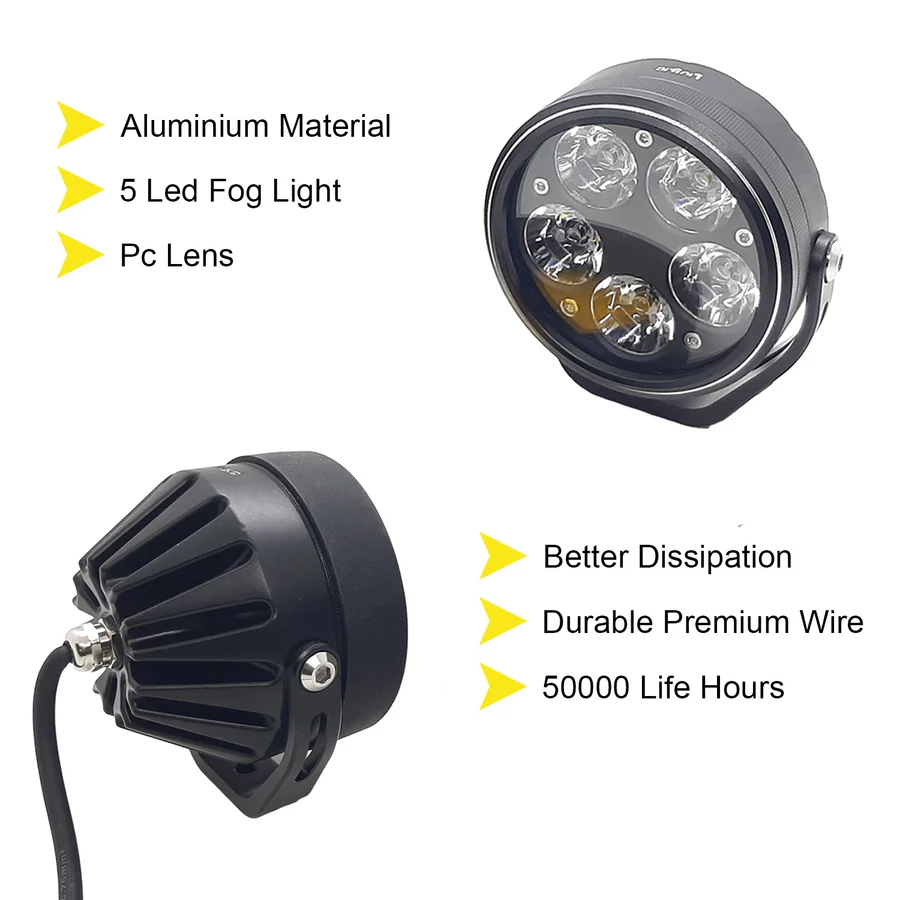 HJG 90W 5-LED Round White Fog Light With Yellow Cap Versatile Spot Driving Lamps for Cars, Trucks, Bikes, and Motorcycles (Set of 2) - Image 7