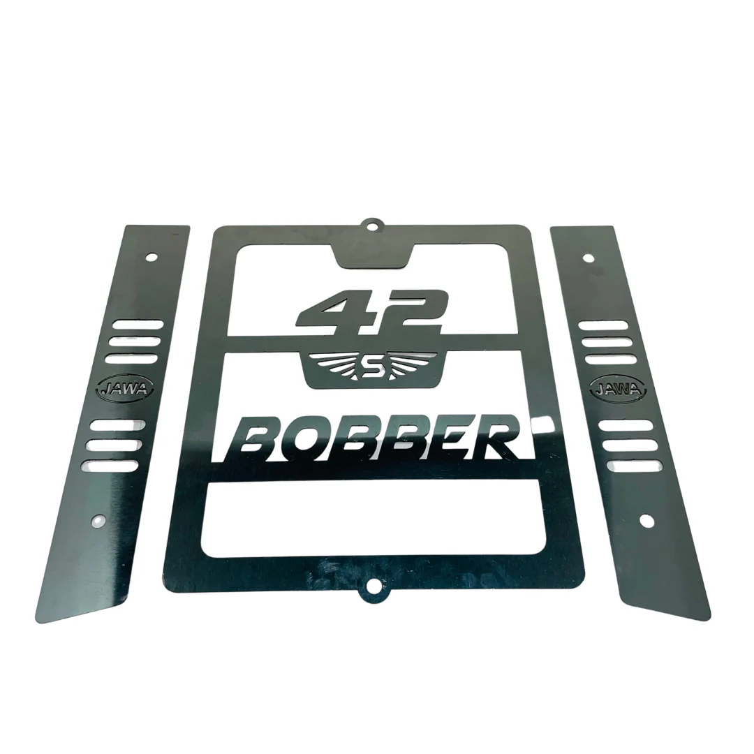Polished stainless steel radiator guard for Jawa Perak and Jawa 42 Bobber 2019-2023 models.