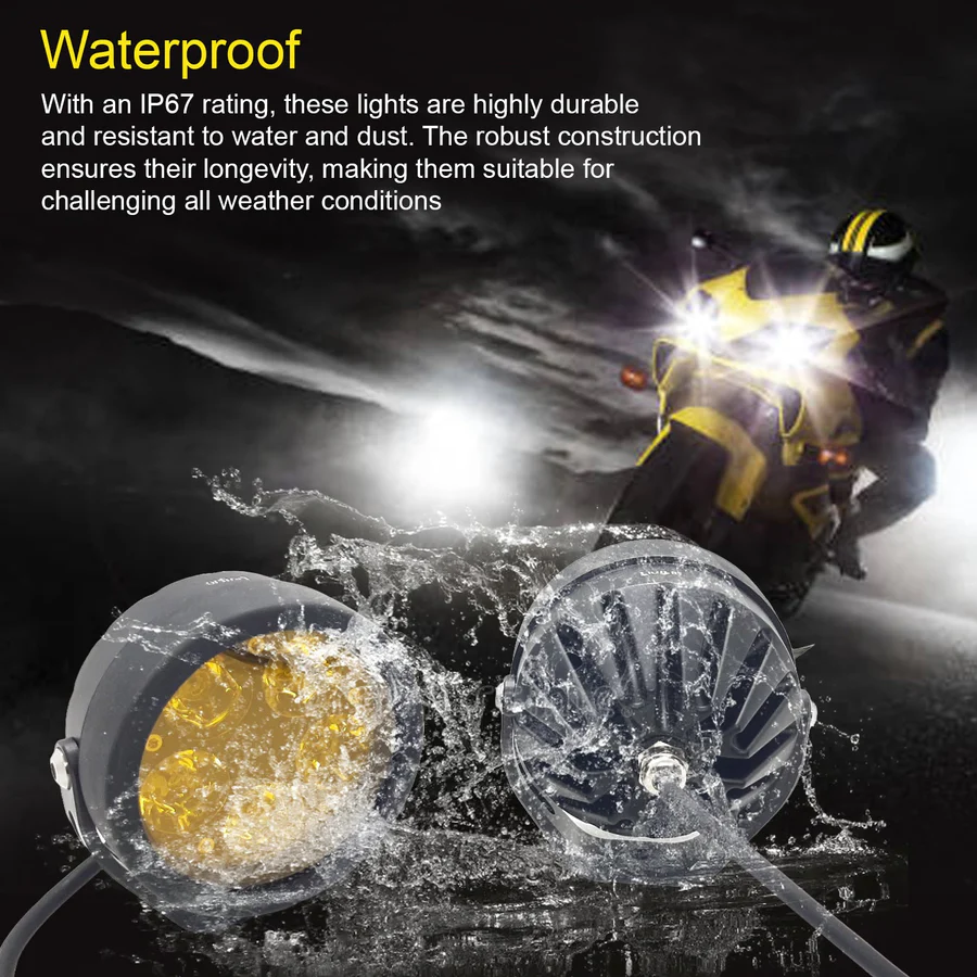 HJG 90W 5-LED Round White Fog Light With Yellow Cap Versatile Spot Driving Lamps for Cars, Trucks, Bikes, and Motorcycles (Set of 2) - Image 5