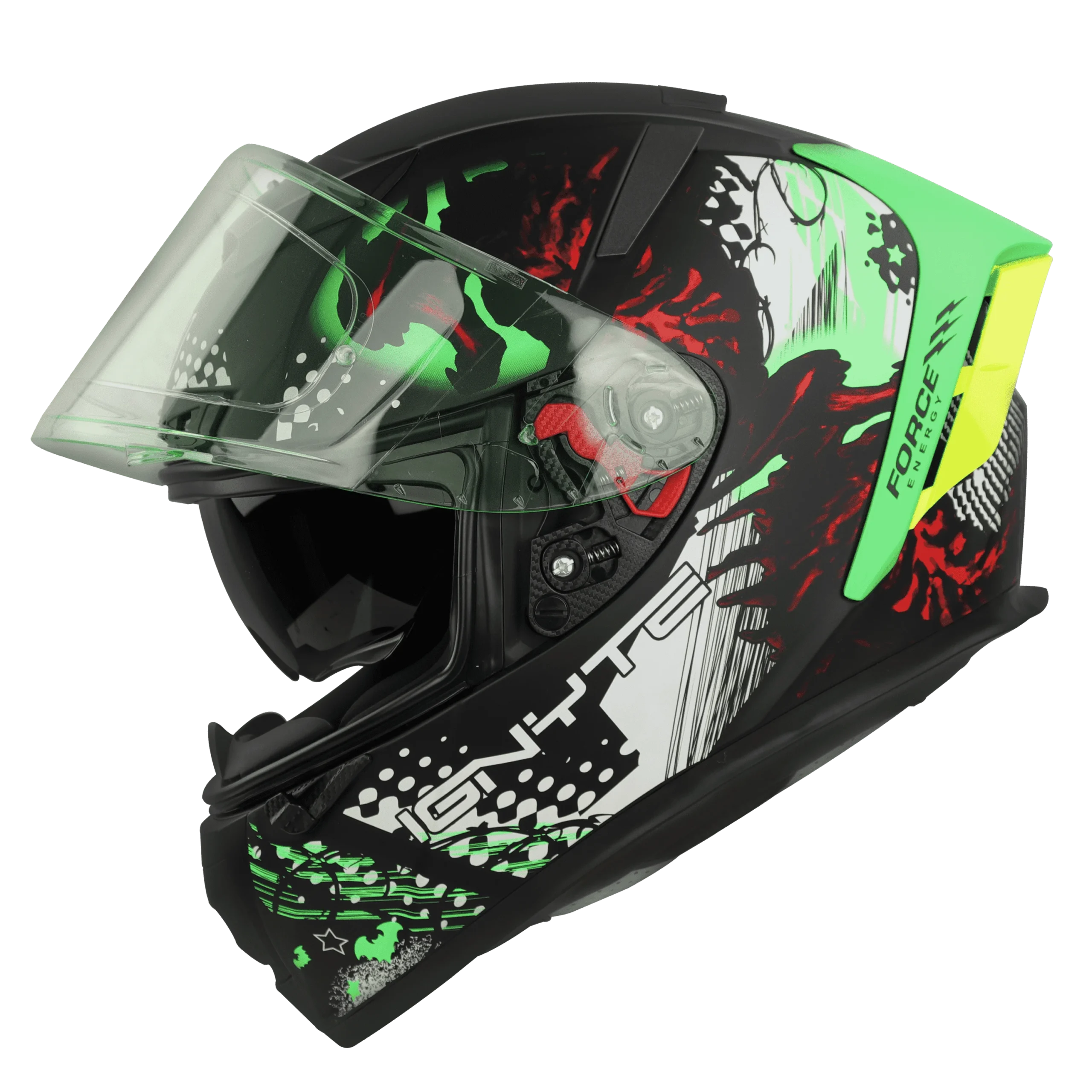 Ignyte IGN-4 DEMON GLOSSY BLACK WITH GREEN Helmet - Image 7