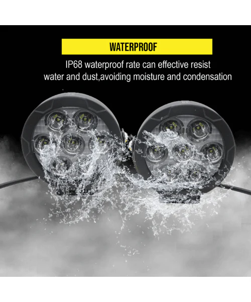 LIU HJG 7 LED Round White Fog Light With Yellow Cap (70W) With Wiring Kit Harness And Adjustable Lumens Switch Spot Driving Lamp Universal for Car, Bike (Pack Of 2) - Image 4