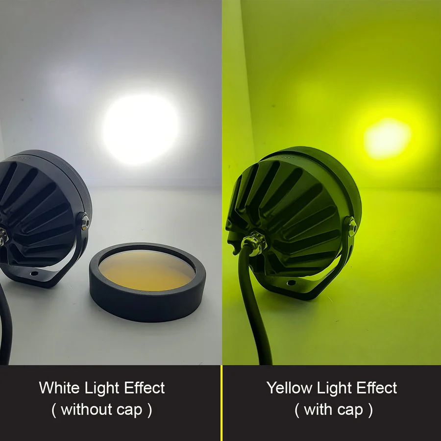 HJG 90W 5-LED Round White Fog Light With Yellow Cap Versatile Spot Driving Lamps for Cars, Trucks, Bikes, and Motorcycles (Set of 2) - Image 8