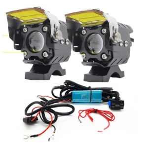 ‎HJG-111 Fog Light Universal Motorcycle Dual Color Led Fog Light With Wiring Kit Wiring Harness+ Fuse +Switch+ Relay + Strobe Flasher for Two Led Work Fog Light Plug N Play System ( 90W)(10-80V DC)