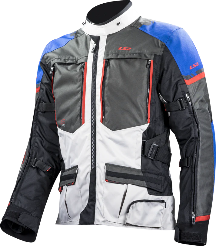 LS2 Norway Man Jacket Blue Black Grey Red with CE Level 2 protectors and touring features