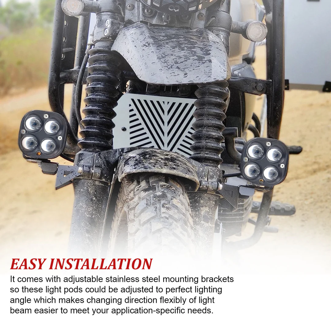 HJG 80W Yellow-White Super Bright LED fog light for Bike/Car and SUV, 4 LED DRIVING LAMP with low/high beam (Pack of 2Pcs With Clamp) - Image 8