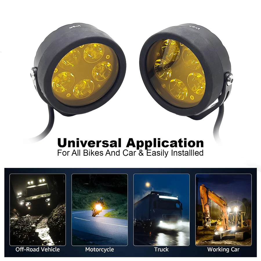 HJG 90W 5-LED Round White Fog Light With Yellow Cap Versatile Spot Driving Lamps for Cars, Trucks, Bikes, and Motorcycles (Set of 2) - Image 4