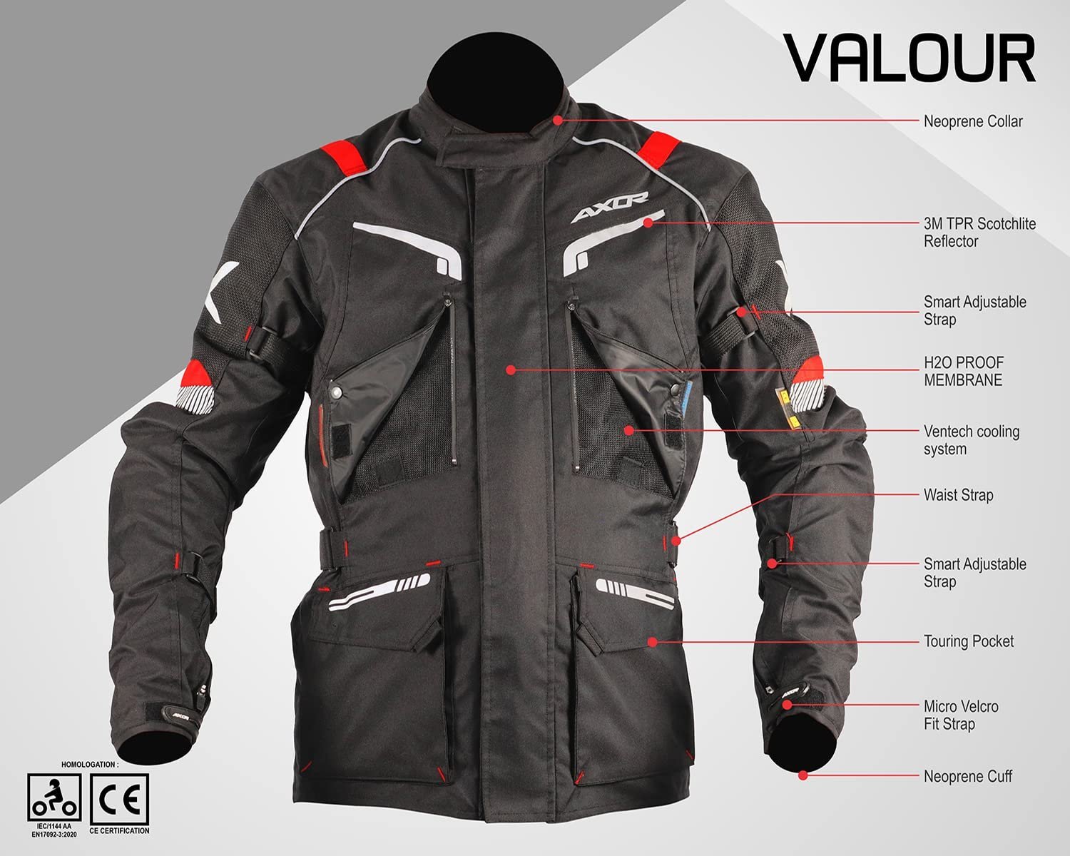 AXOR VALOUR BLACK RED JACKET - Image 4