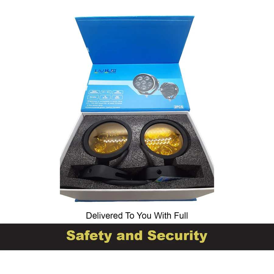 HJG 90W 5-LED Round White Fog Light With Yellow Cap Versatile Spot Driving Lamps for Cars, Trucks, Bikes, and Motorcycles (Set of 2) - Image 2