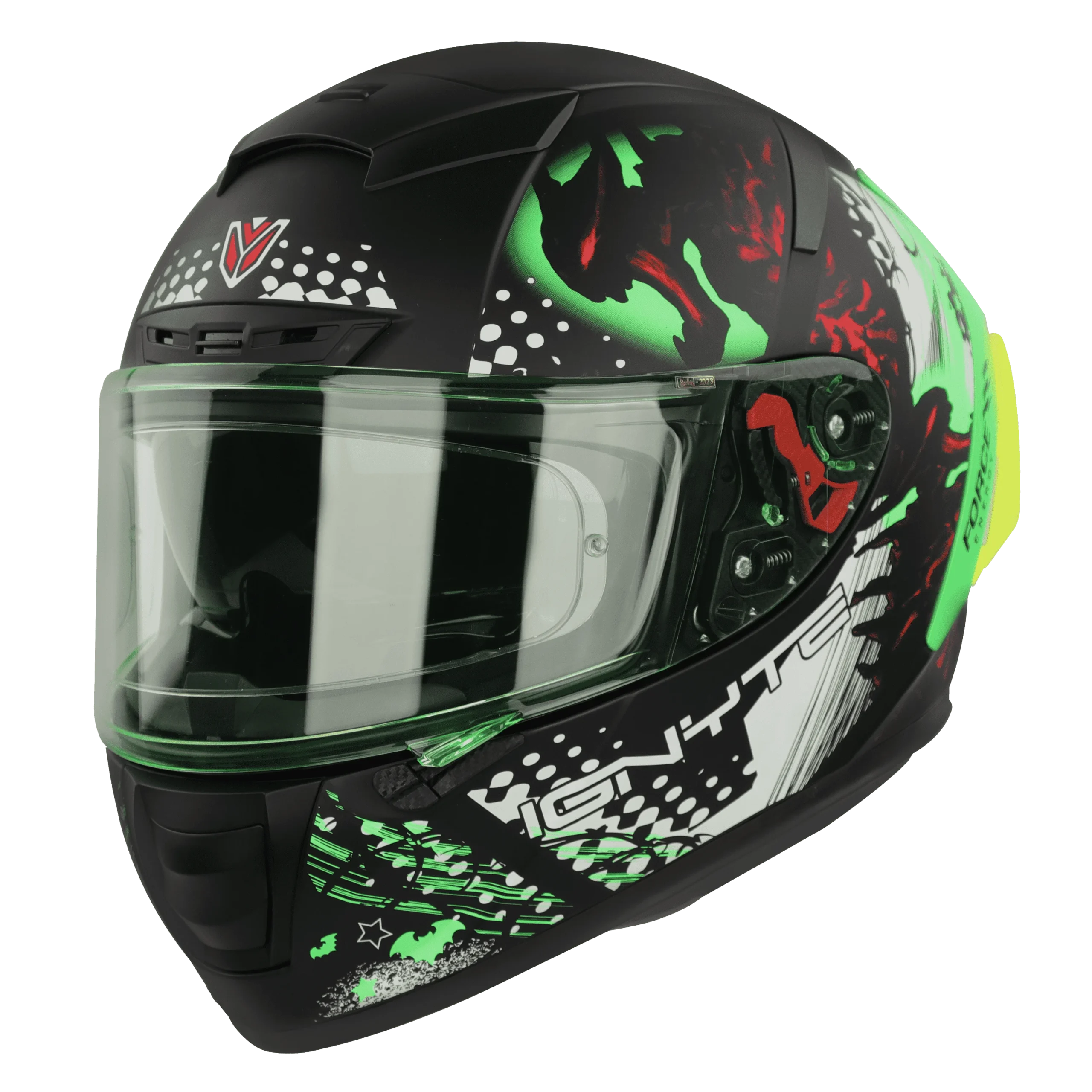 Ignyte IGN-4 DEMON GLOSSY BLACK WITH GREEN Helmet - Image 3