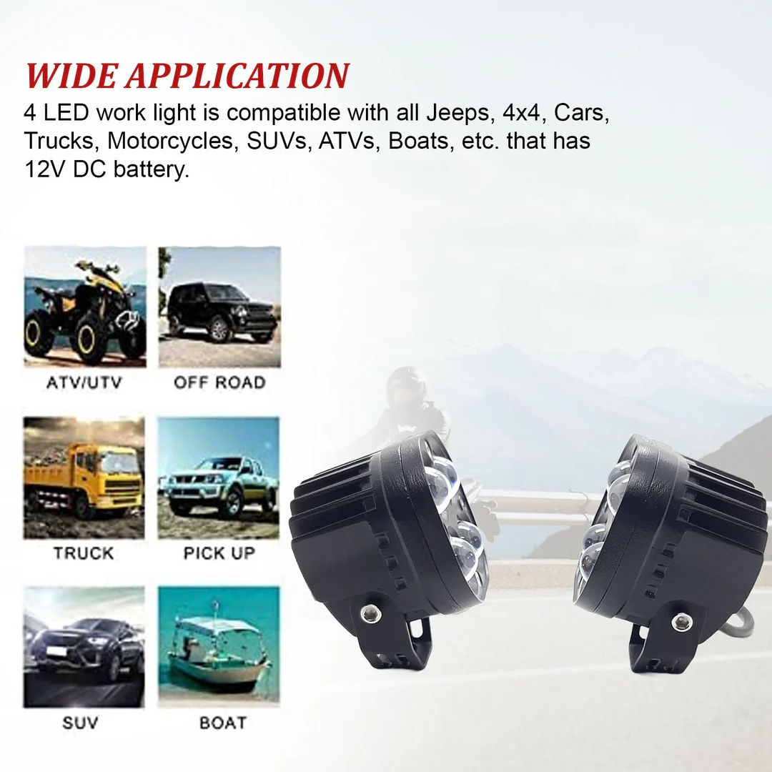 HJG 80W Yellow-White Super Bright LED fog light for Bike/Car and SUV, 4 LED DRIVING LAMP with low/high beam (Pack of 2Pcs With Clamp) - Image 9