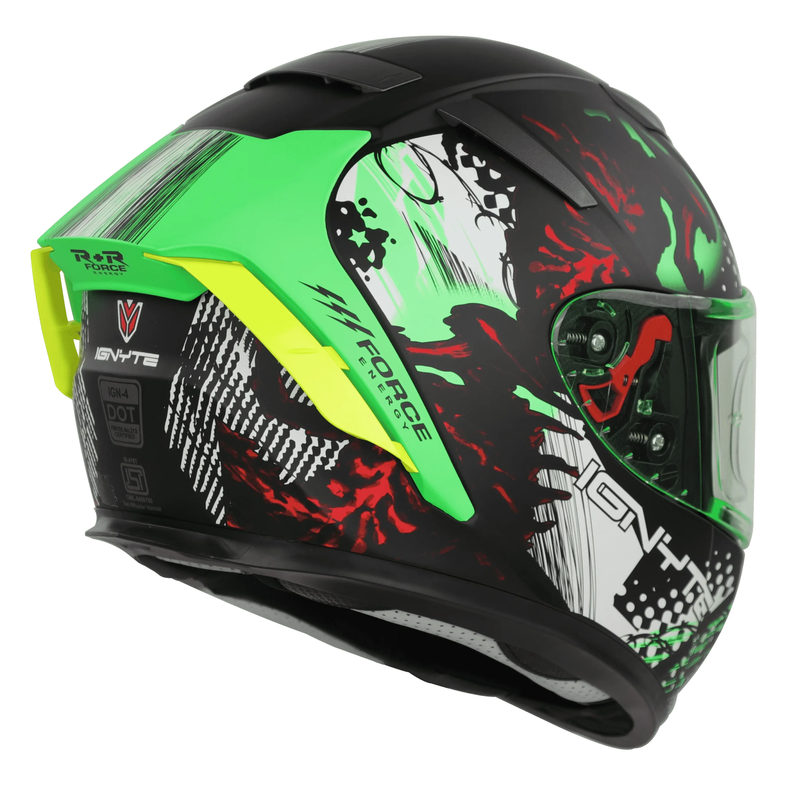 Ignyte IGN-4 DEMON GLOSSY BLACK WITH GREEN Helmet - Image 5