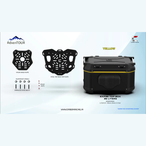 Carbon Racing AdvenTOUR Explorer-Pro Top Box-36 Liters(EXP36)+With Universal Mounting Kit(UTRK01)- Black Yellow