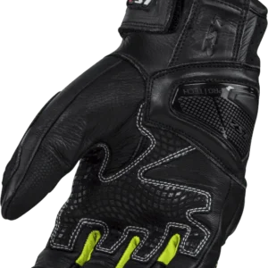 LS2 Spark II leather motorcycle gloves black high visibility yellow with carbon knuckle protection