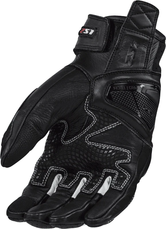 LS2 Spark II leather motorcycle gloves black white with carbon knuckle protection