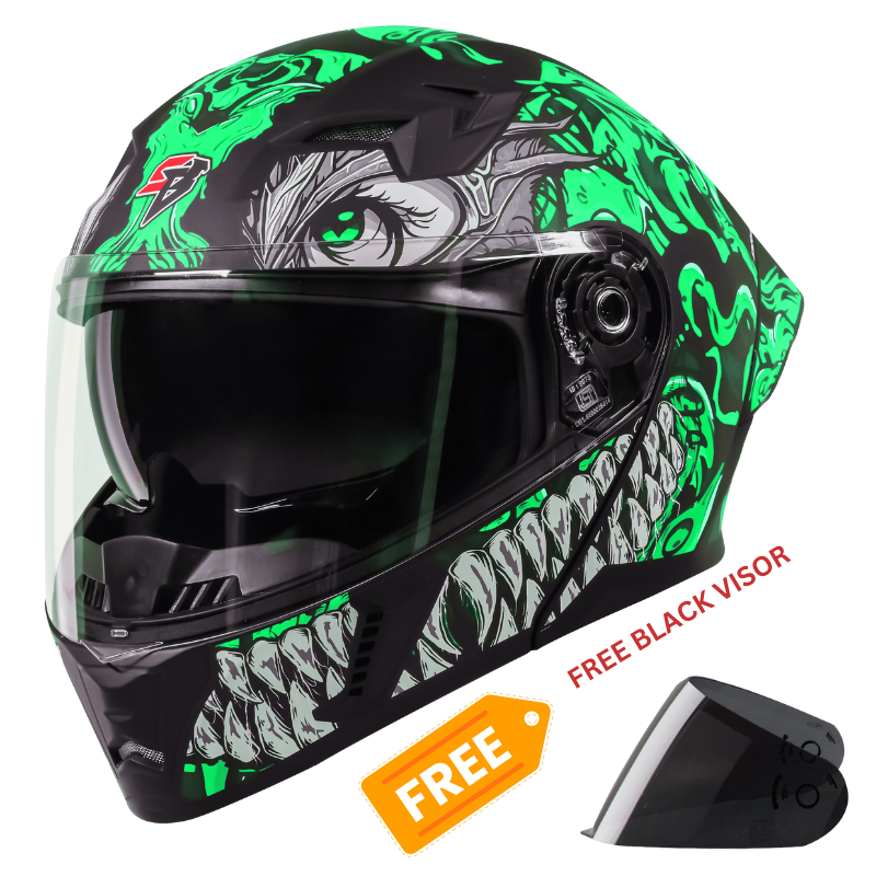 STEELBIRD SBA-20 ISS DRACO GLOSSY BLACK WITH GREEN