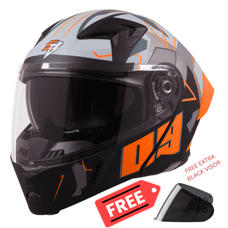 STEELBIRD SBA-20 ISS 09 GLOSSY BLACK WITH ORANGE