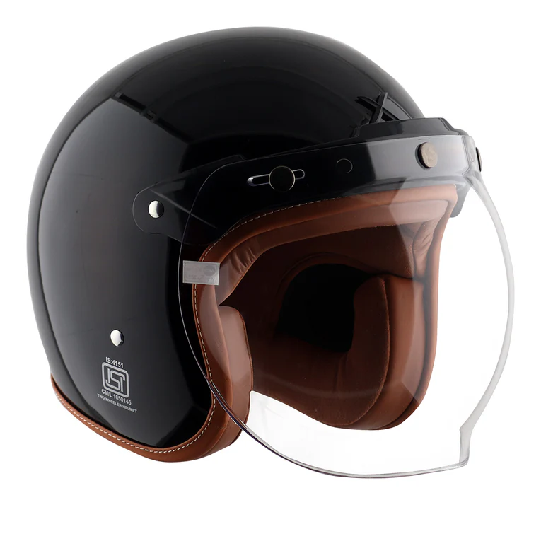 AXOR RETRO JET SOLID GLOSY BLACK HELMET FOR MAN AND WOMEN - Image 3