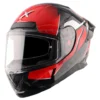Axor Saber Shadow full-face helmet in Black and Red featuring a panoramic visor and rear aerodynamic spoiler.