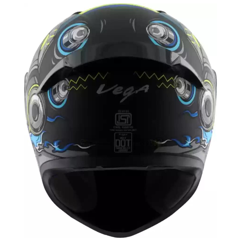 VEGA BOLT SUPERHERO BLACK NEON YELLOW HELMET - Image 5
