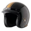 Axor Retro Jet Euro Globe open-face helmet in high-gloss black with leather trim and shaded peak.