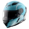 Axor Hunter full-face helmet in Hex Blue and White spear graphics with a rear ducktail spoiler.
