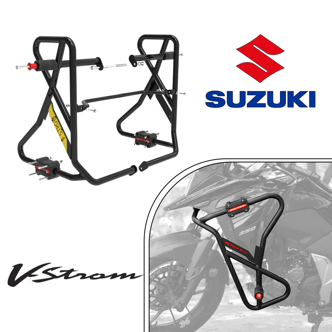GRANDPITSTOP CRASH GUARD (PAIR) - Black for SUZUKI - V Strom
