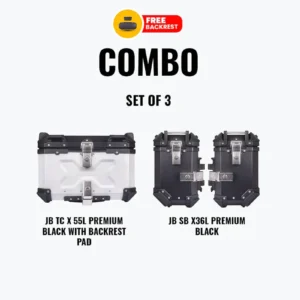 Jb Racing Set Of 3 Combo Of JB TC X 55L Premium Silver With Backrest Pad + JB SB X36L Premium Black