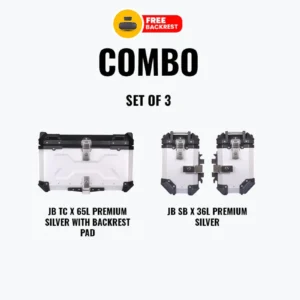 Jb Racing Set Of 3 Combo Of JB TC X 65L Premium Silver With Backrest Pad + JB SB X 36L Premium Silver