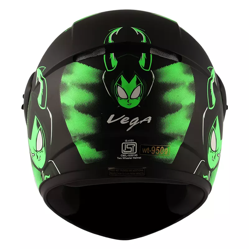 VEGA CLIFF DEVIL DULL BLACK NEON GREEN HELMET - Image 5