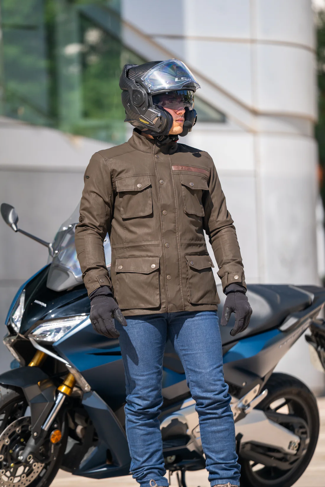 LS2 Liberty Man Jacket Brown waterproof touring motorcycle jacket with CE Level 2 armor