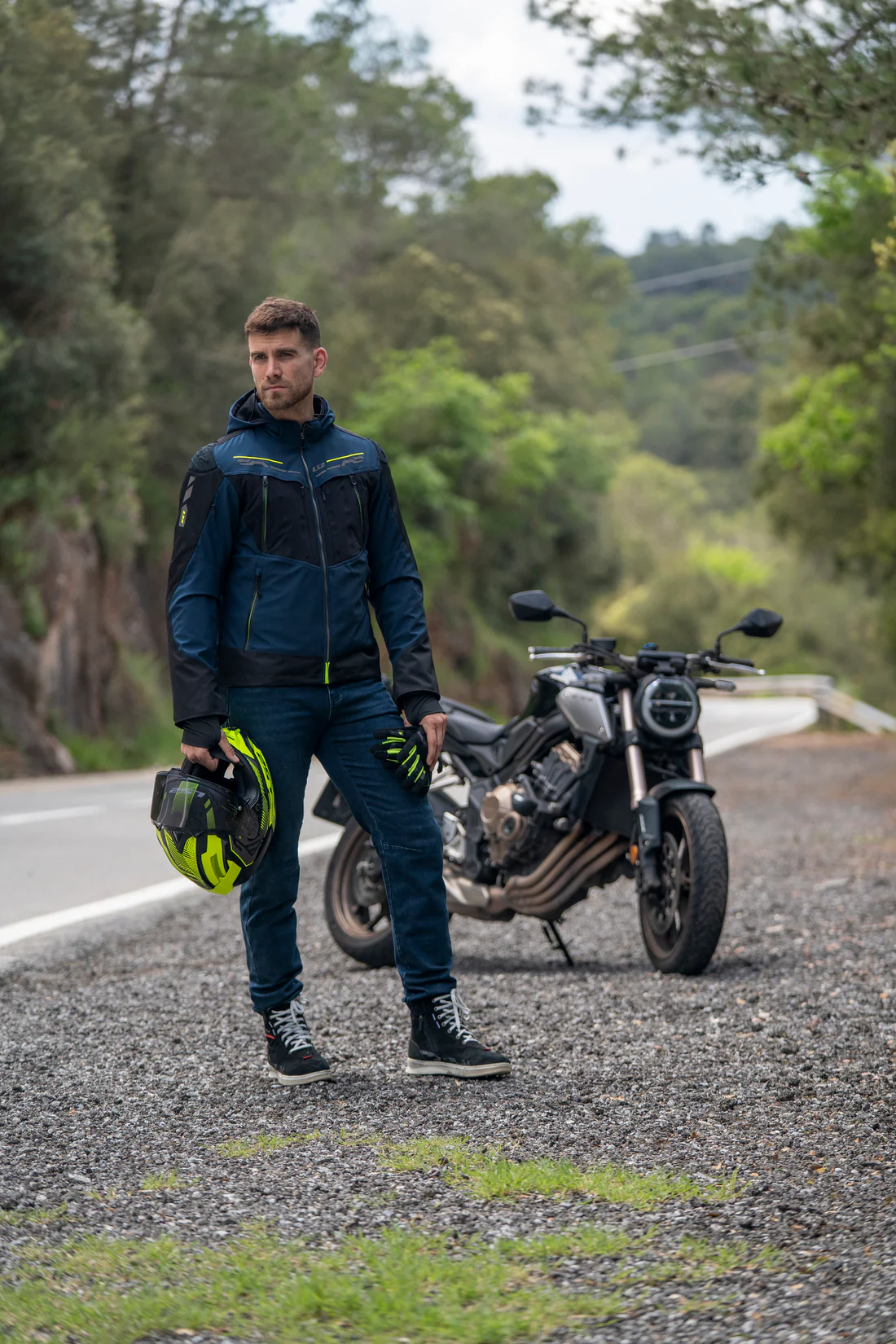 LS2 Zirconium EVO motorcycle jacket blue black yellow with CE certified protection