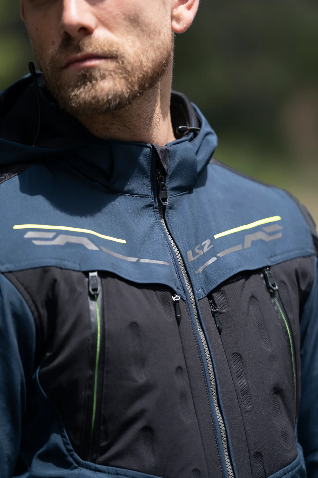 LS2 Zirconium EVO motorcycle jacket blue black yellow with CE certified protection