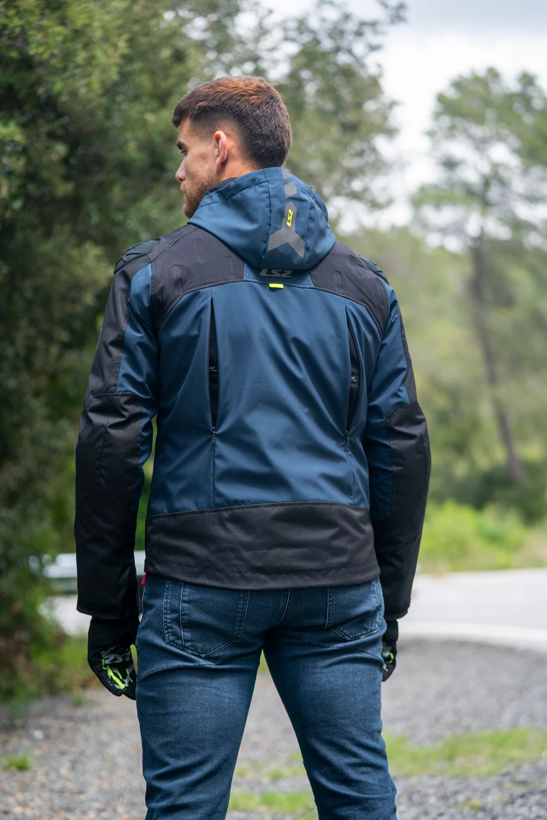 LS2 Zirconium EVO motorcycle jacket blue black yellow with CE certified protection