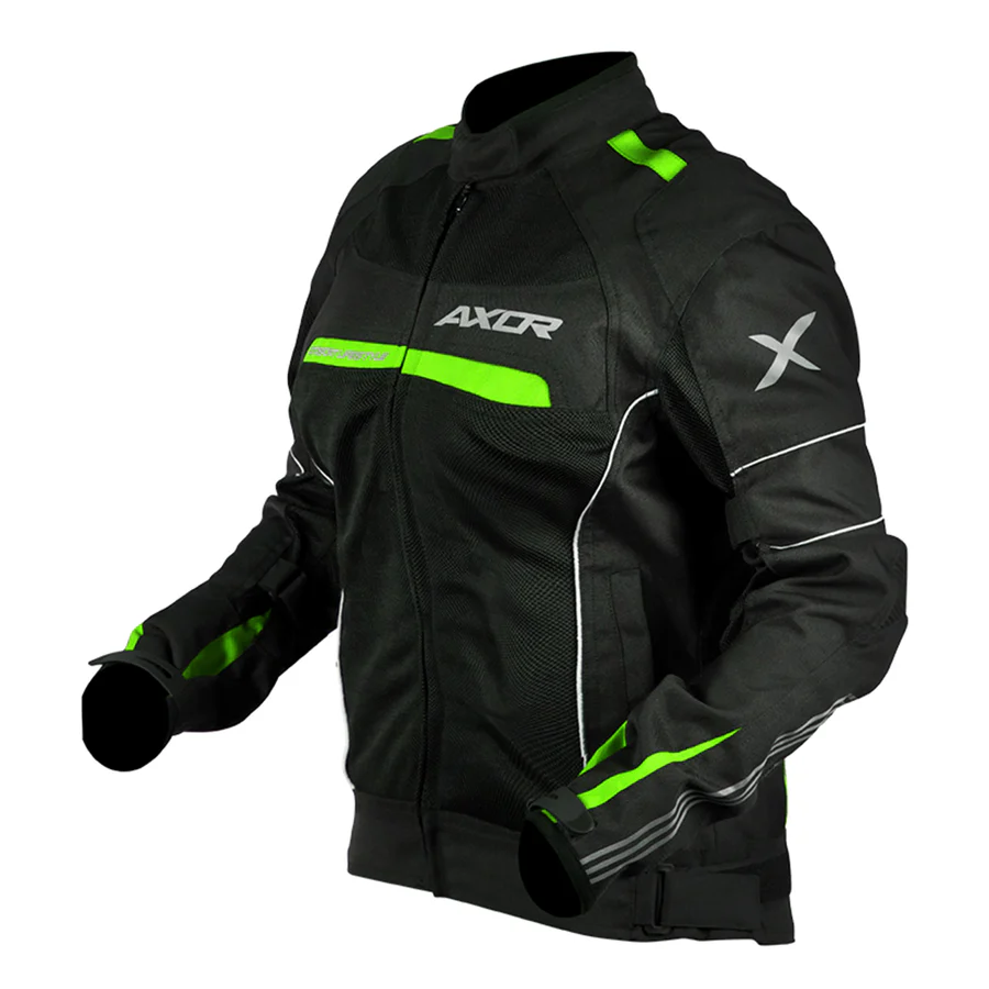Axor Diva women's motorcycle jacket in black and neon yellow with CE Level 2 Safe-Tech protectors.