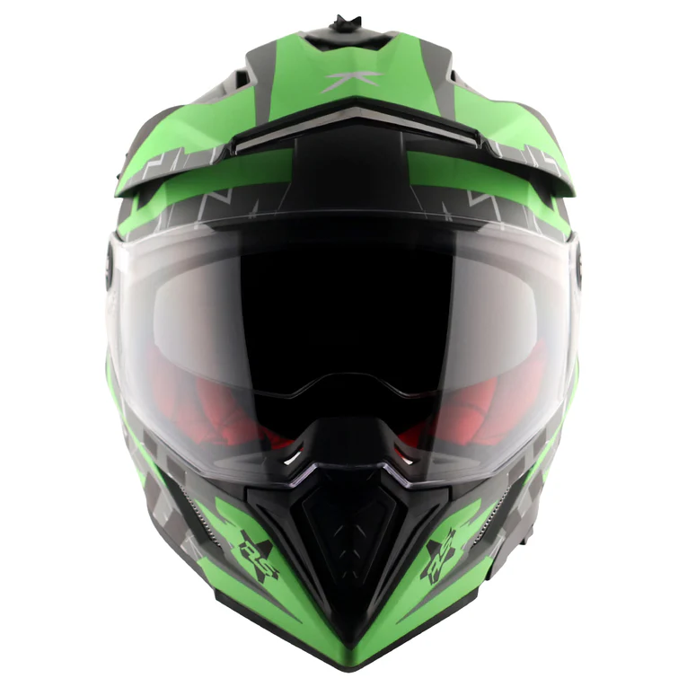 Axor X-Cross Flash Dual Visor Dull Cool Grey Green Moto Cross or Touring Helmet - Image 2