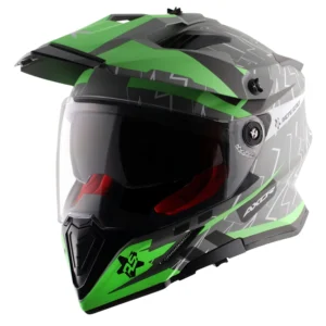 Axor X-Cross Flash Dual Visor Dull Cool Grey Green Moto Cross or Touring Helmet